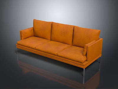 Modern Orange Leather Three Seater Sofa With Metal Legs And Simple Design 3d model