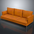 Modern Orange Leather Three Seater Sofa With Metal Legs And Simple Design