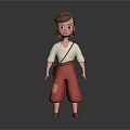 Cartoon Man With Brown Hair Yellow Headscarf White Shirt Red Patched Pants On Gray Background