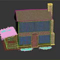 Traditional Stone Wood House with Chimney Wooden Windows Porch and Shingle Roof