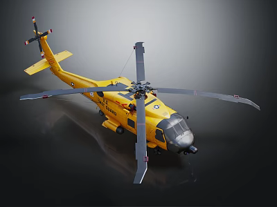 Highly Detailed Yellow Helicopter With Extended Rotors Sleek Fuselage And Dark Background 3d model