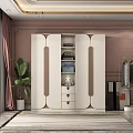 Modern White Wardrobe Interior Design With Arched Doors Open Shelves And Drawers