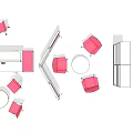 Modern Round Table and Pink Office Chairs Set with Storage Cabinets
