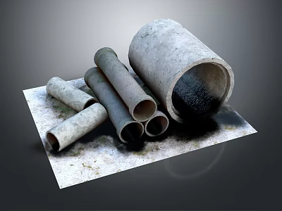 Concrete Pipes In Various Sizes Stacked For Industrial Construction Applications 3d model