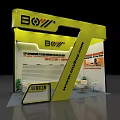 Yellow BOYI Exhibition Booth With Curved Structure And Display Tables Chairs 3d model
