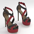 Fashionable Red And Black High Heel Shoes With Crisscross Straps Platform Soles Stiletto Heels