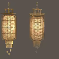 Japanese Style Woven Lampshade Chandeliers With Metal Frame And Decorative Pendants