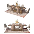 Elegant Modern Dining Table Set With Marble Top Gold Frame Chairs Floral Vase And Tableware