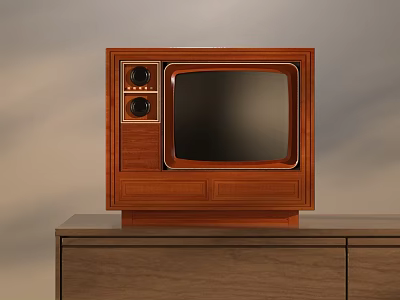 Vintage Wooden Television Set Placed On Wooden Cabinet With Classic Retro Design 3d model