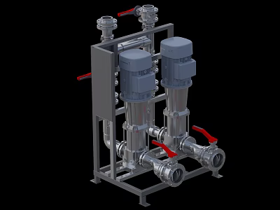 Industrial Equipment With Dual Pumps Stainless Steel Metal Frame Pipeline System Red Valves Motor Components 3d model