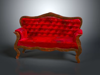 Luxurious Red Velvet Multi Person Sofa with Carved Wooden Arms and Vintage Design 3d model