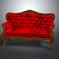 Luxurious Red Velvet Multi Person Sofa with Carved Wooden Arms and Vintage Design