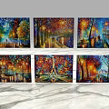 Oil Paintings of Paris Night Street Scenes With Eiffel Tower Street Lamps and Water Reflections