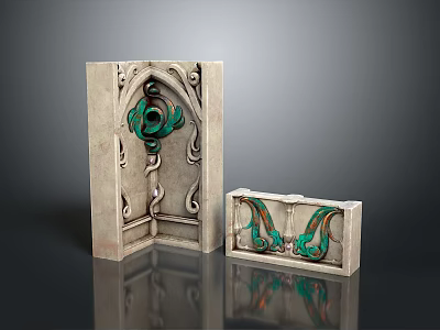 Classical Architectural Ornate Stone Decorative Panels With Green Ornaments 3d model
