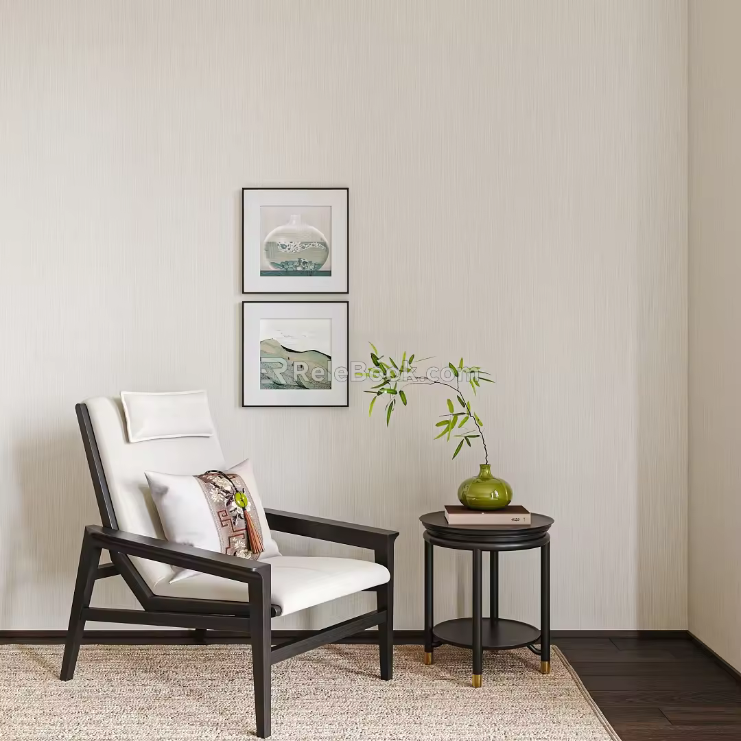 New Chinese-style Casual Sofa New Chinese-style Single-person Sofa New Chinese-style Side-table New Chinese-style Decorative Painting Vase Flower Art 3d model