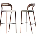 Stylish Modern Bar Stools With Wooden Curved Backrest Upholstered Seat And Slim Metal Legs
