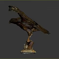 Lifelike Eagle Sculpture with Spread Wings Perched on Detailed Decorative Artistic Base