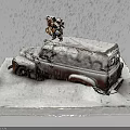Old Rusty Truck In Snowy Scene With Figure On Roof Top