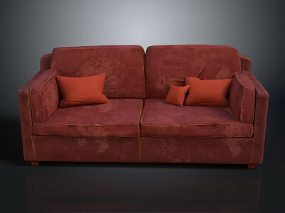 Comfortable Red Upholstered Two Seater Sofa With Orange Decorative Pillows 3d model