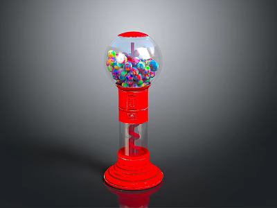Red Gumball Machine With Transparent Globe Filled Colorful Gumballs On Black Background 3d model