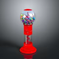 Red Gumball Machine With Transparent Globe Filled Colorful Gumballs On Black Background