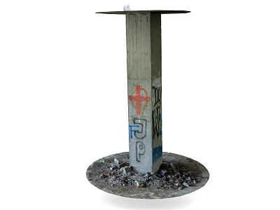 Outdoor Concrete Pillar With Colorful Graffiti Surrounded by Debris at Base 3d model