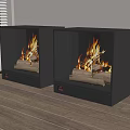 Black Indoor Fireplaces Burning With Wood Logs In Modern Living Space