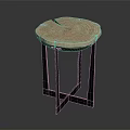 Rustic Round Wooden Stump Side Table Furniture with Black Metal Cross Legs Design
