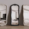 Three Decorative Mirrors with Black and White Frames Reflecting Modern Living Room 3d model