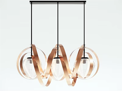 Modern Copper Circular Ring Chandelier With Three Glass Bulbs Contemporary Hanging Lighting Fixture Design 3d model