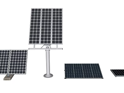 Different Types of Solar Panels Including Pole Mounted and Flat Designs 3d model