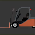 Orange And Gray Industrial Forklift With Front Forks Driver Cab And Wheels