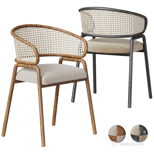 Stylish Accent Chairs With Wooden And Metal Frames Woven Backrests And Padded Seats 3d model 