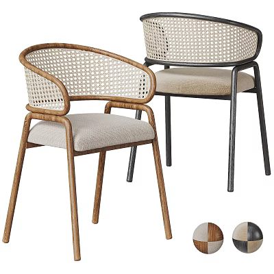 Stylish Accent Chairs With Wooden And Metal Frames Woven Backrests And Padded Seats 3d model