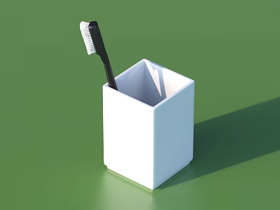 Daily Cleaning Essentials White Square Toothbrush Holder With Black Brush 3d model