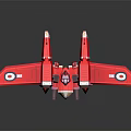 Red Toy Biplane Detailed Design With Double Wings Propellers And Classic Markings