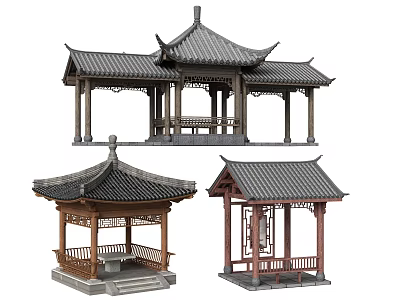 Traditional Chinese Pavilions With Classic Roofs Wooden Frames And Overhanging Eaves 3d model