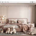Cozy Kids Room Interior With Pastel Pink Walls Soft Bed Stuffed Bears And Plush Rug