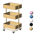 Golden Three Tier Rolling Side Table with Storage Trays and Colorful Decorative Balls