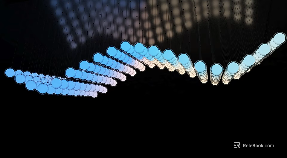 Modern Chandelier With Multiple Circular Lights Arranged In Curved Gradient Design 3d model 
