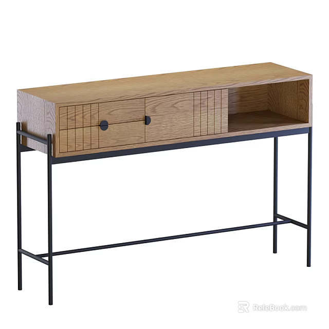Modern Wooden Dressing Table With Drawers And Black Metal Frame Home Decor 3d model 