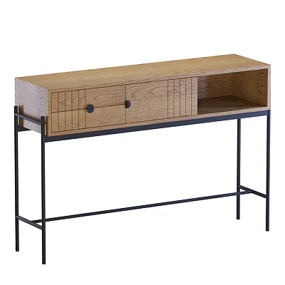 Modern Wooden Dressing Table With Drawers And Black Metal Frame Home Decor 3d model