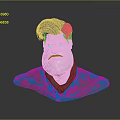 Man 3D Head Sculpture With Exaggerated Hair Facial Features And Gray Background