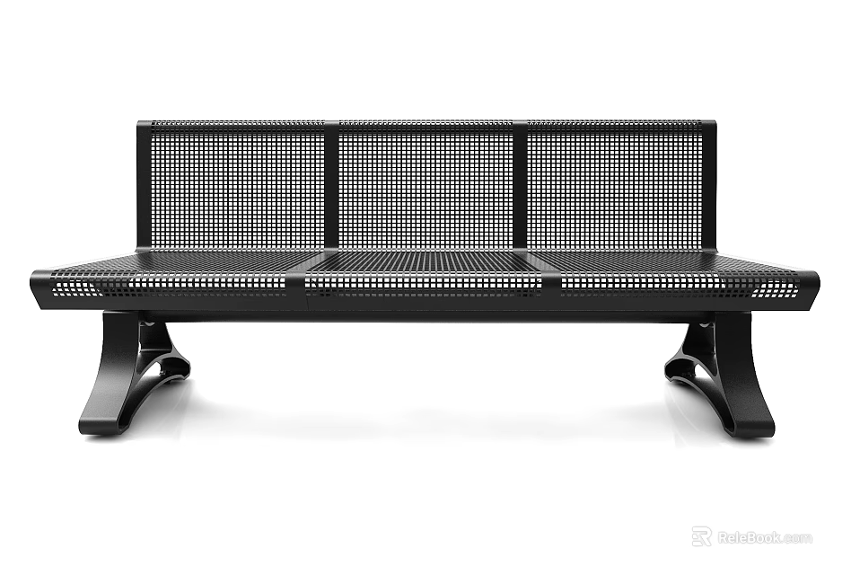 Black Metal Outdoor Bench With Mesh Design For Patio Garden Furniture 3d model 