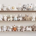 Cute Plush Stuffed Toys With Various Animal Designs Displayed On Shelves
