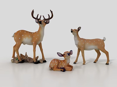 Decorative Deer Figurines Set With Adult Baby Deer And Small Decorative Elements 3d model