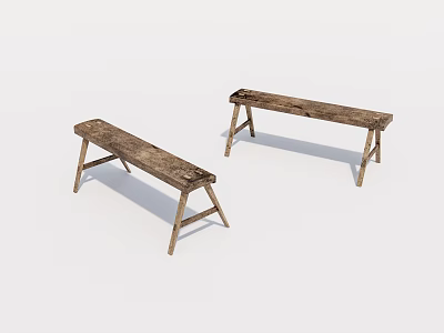 Two Rustic Wooden Benches With Natural Wood Grain And Simple Design 3d model