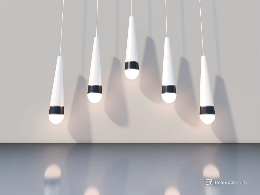 Modern Interior With Stylish Sliding Door White Frame And Hanging Pendant Lights Above Gray Countertop 3d model 