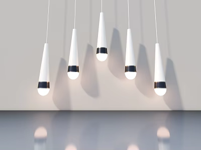 Modern Interior With Stylish Sliding Door White Frame And Hanging Pendant Lights Above Gray Countertop 3d model