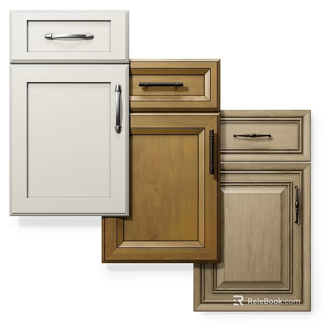 Different Styles Of Cabinet Doors With Wooden And White Finishes For Kitchen Design 3d model 